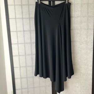 Black Asymmetric Long Maxi Skirt Travel Flowy Draped Design Elastic Waistband